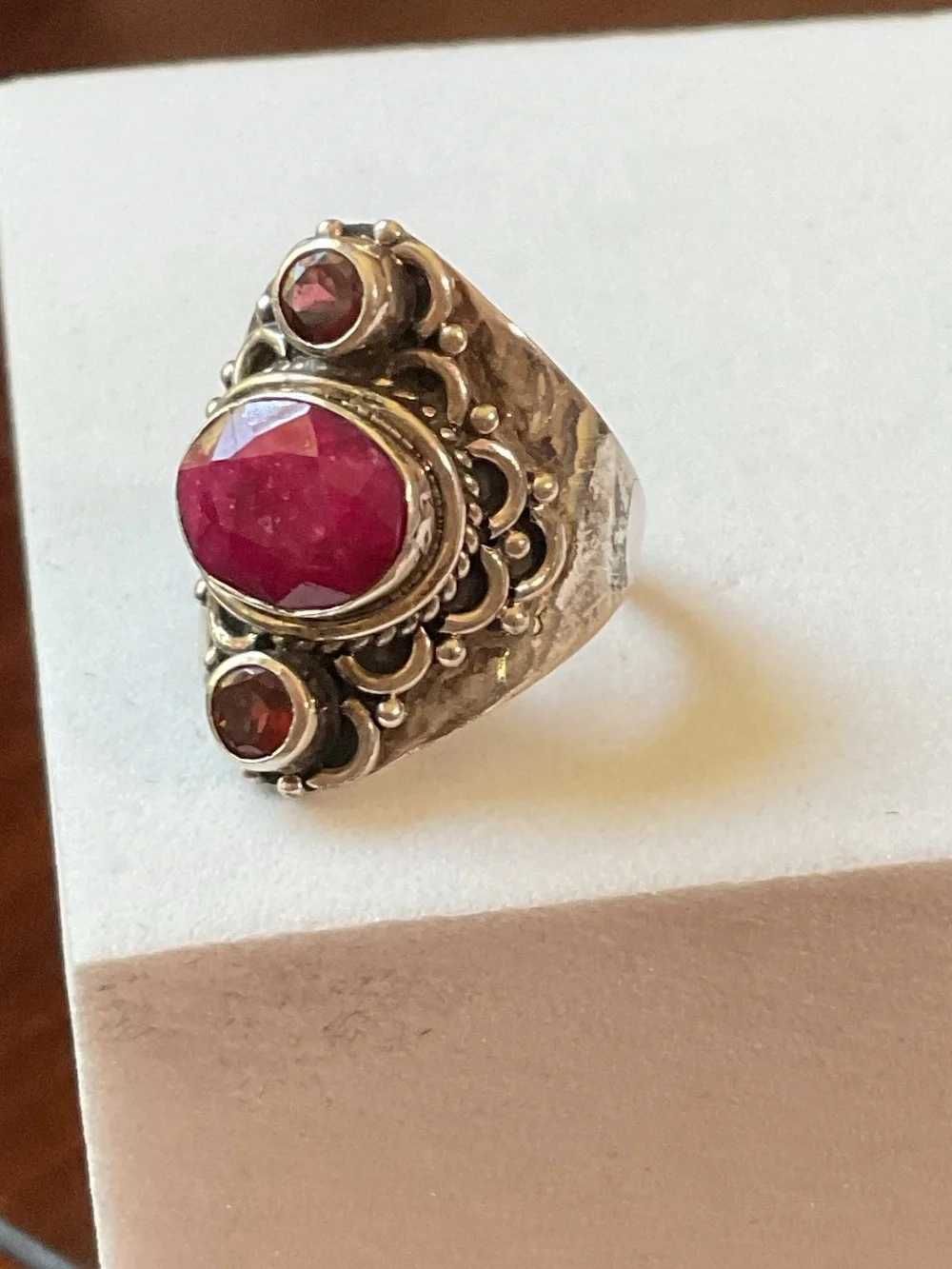 Vintage Sterling Silver Ruby Multi Gemstone Boho Ring Size 6